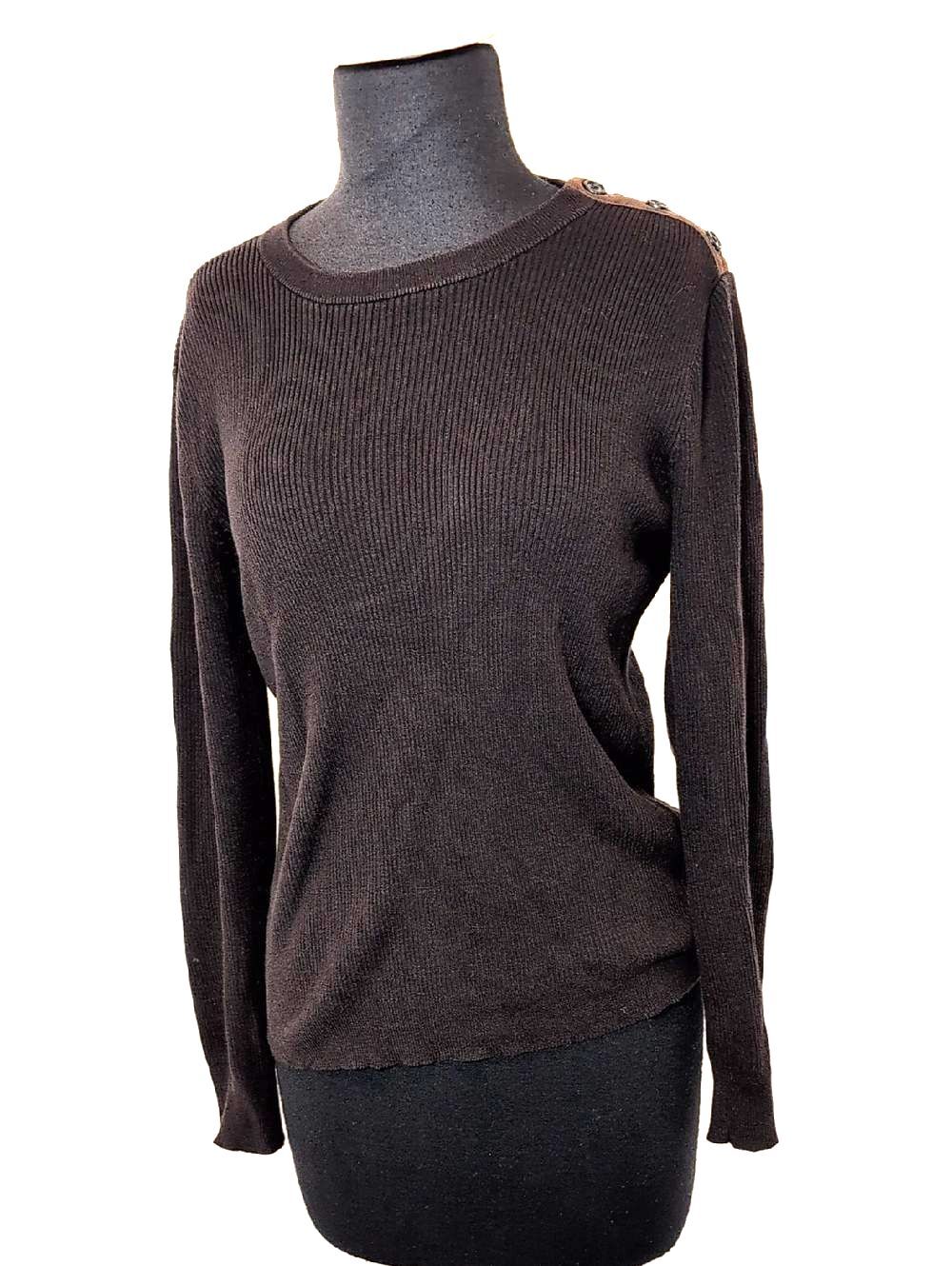 Ralph Lauren Petite Ribbed Knit Top in Dark Brown